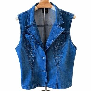 Katina Marie Embellished Western Denim Vest, Size Large